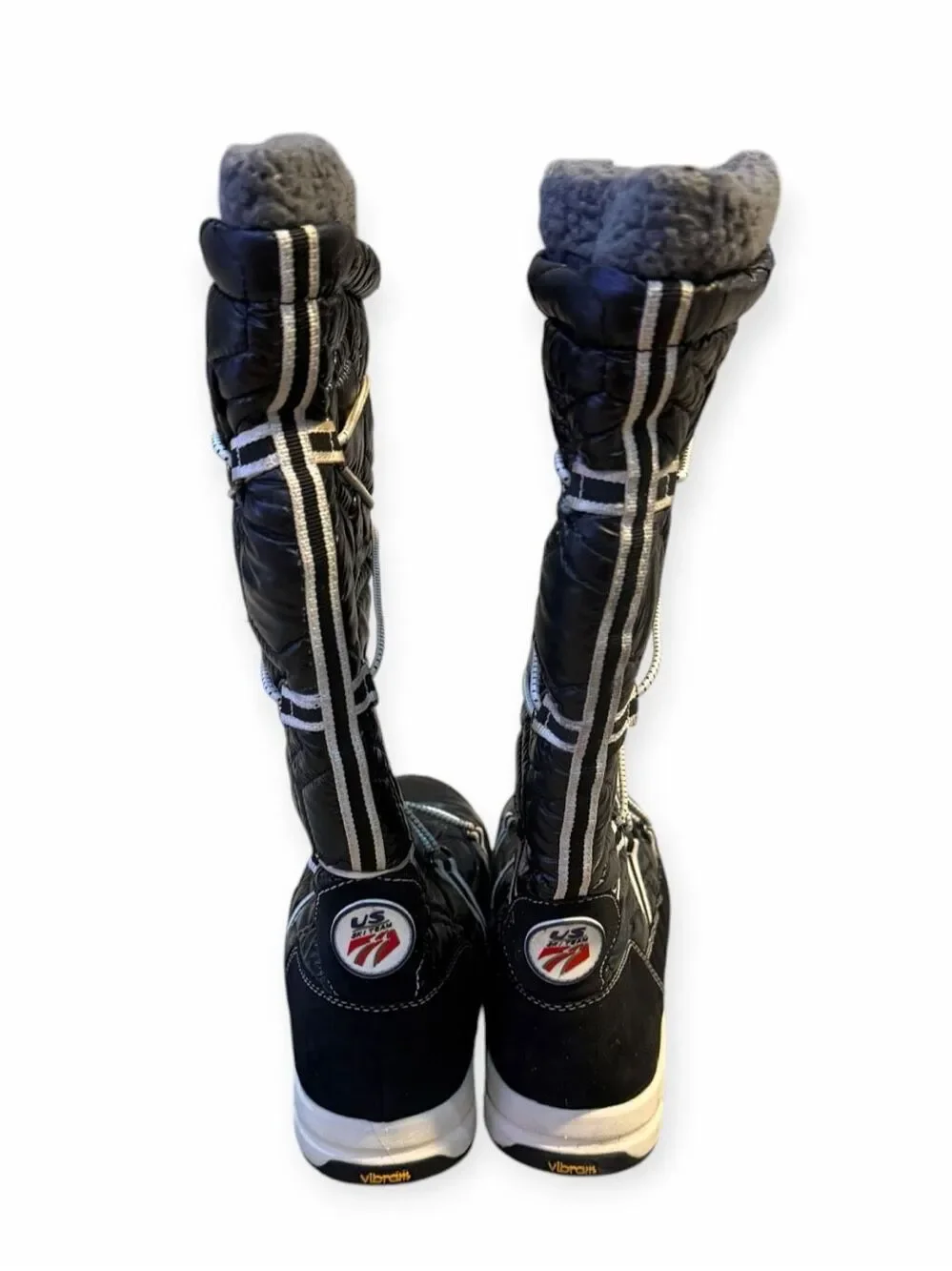 KHOMBU Slalom V Black Quilted Faux Fur Lace-Up Winter Snow Boots 8M